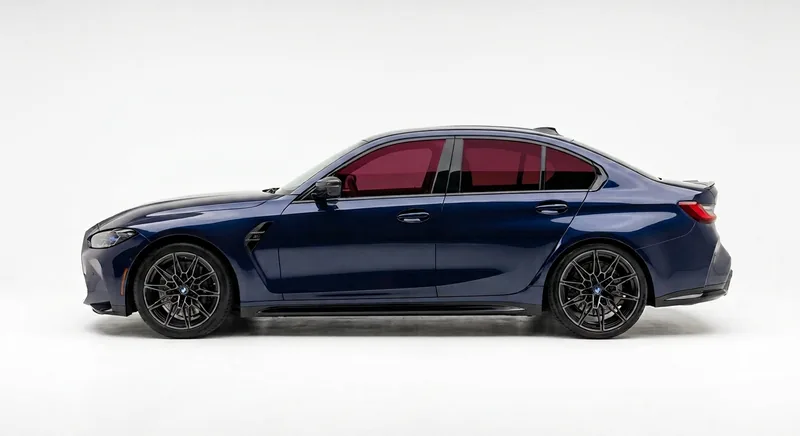 Sedan with all side and rear windows highlighted in red, showing the All Windows tint package coverage