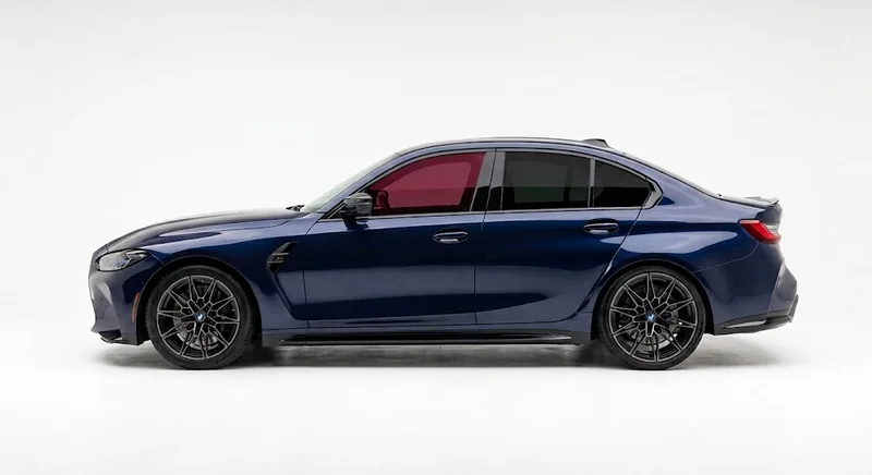 Sedan with the front side windows highlighted in red, showing the Front 2 Windows tint package coverage